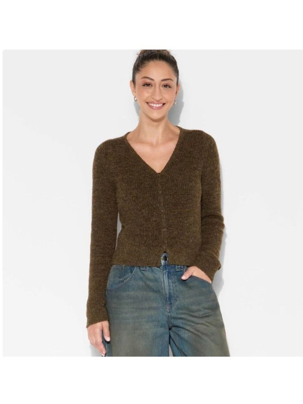 NWT Wild Fable Brown Button-Up V-Neck Cardigan Sweater Women's Size Large